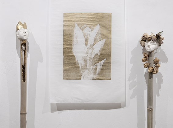 sculptures en bambou et gravure papier sulfurisé
